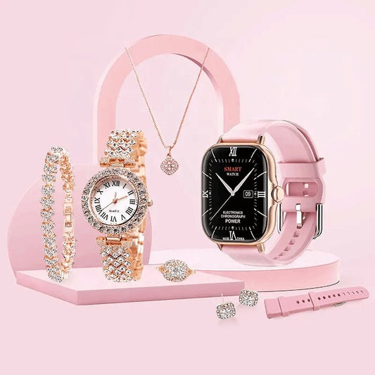 7 in 1 set A58 plus Suit with 2 straps Earrings bracelets necklaces set BT Call 2.02inch women smartwatch